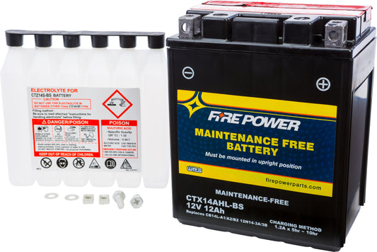FIRE POWER CTX14AHL-BS Sealed Maintenance-Free 12V Battery for Motorcycles and ATVs