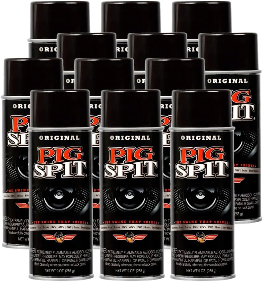 PIG SPIT Original Cleaner 9oz - Restores Faded Rubber, Chrome & More 12-Pack