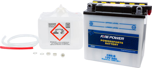 FIRE POWER CB9-B Heavy Duty 12V Motorcycle Battery with Acid Pack for Aprilia Sport City and SR50 Models