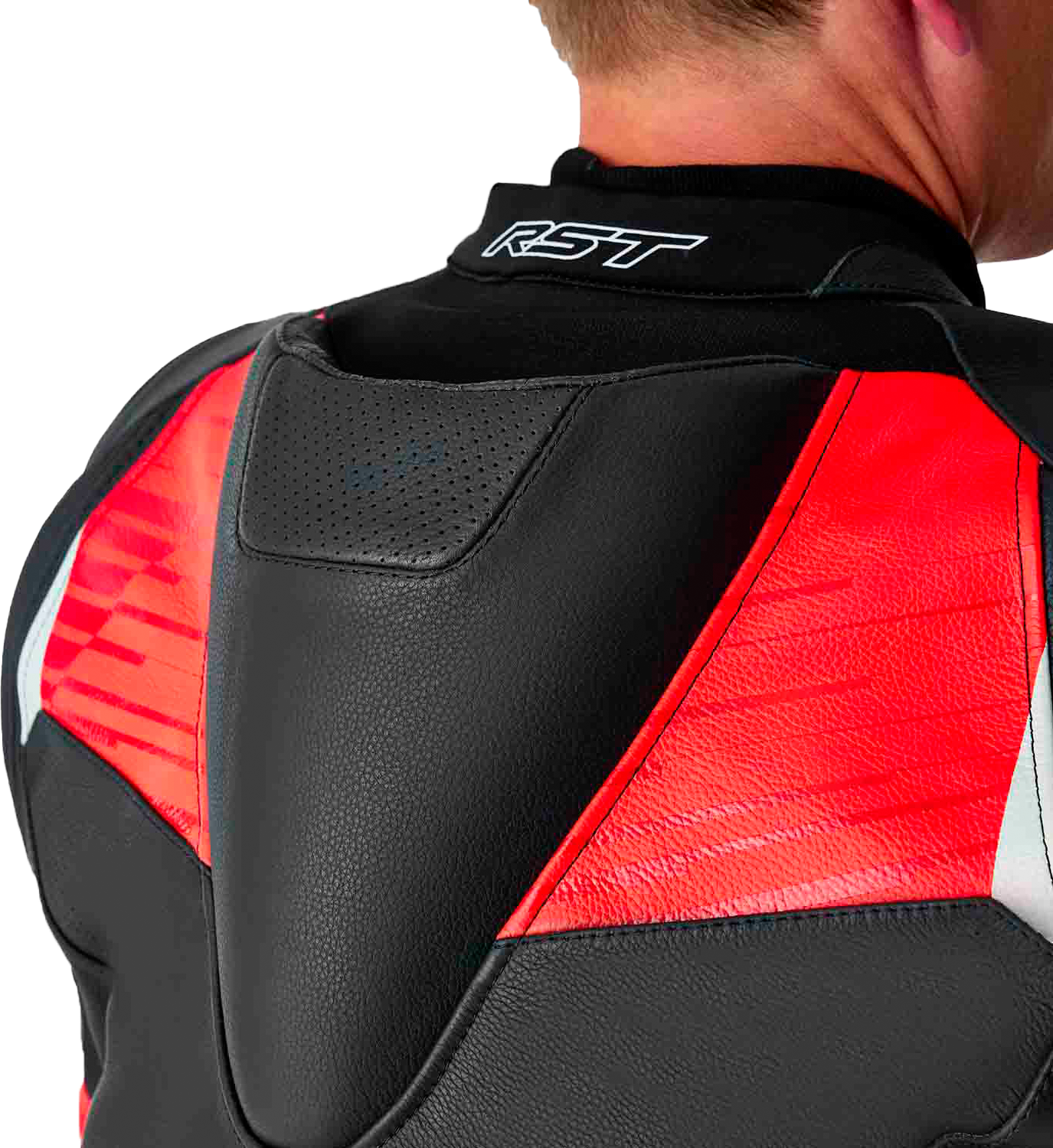 RST Tractech Evo D3O Leather Motorcycle Jacket with CE AAA Certification and Level 2 Armor – Black and Fluorescent Red, Size Small