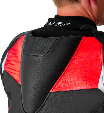 RST Tractech Evo D3O Leather Motorcycle Jacket with CE AAA Certification and Level 2 Armor – Black and Fluorescent Red, Size Small