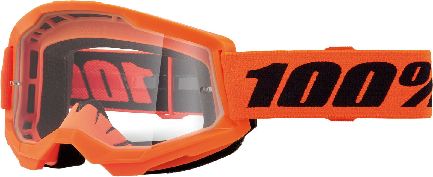 100-Percent Strata 2 Junior Goggle Neon Orange Clear Lens - Youth Ski and Snowboard Goggles