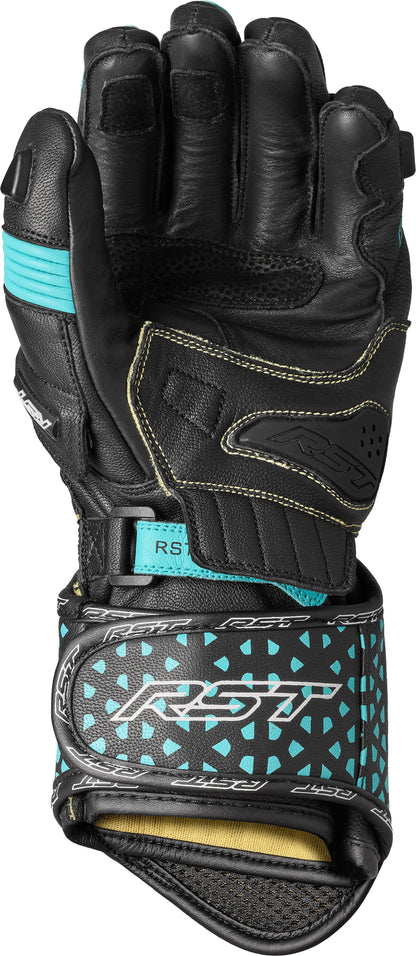 RST Women's Tractech Evo 4 CE Gloves in Black, Aqua, and Grey Leather - Size Small