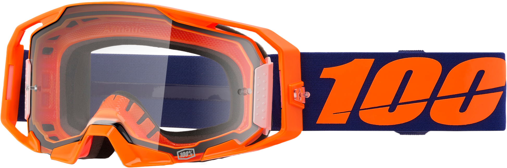 100 Percent Armatic Goggle Neon Orange Clear Lens with Quick-Release System