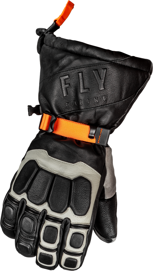 Fly Racing Glacier Gloves Black/Grey/Orange XS - Weatherproof Leather Gauntlet Gloves with Insulation and Touch Screen Compatibility