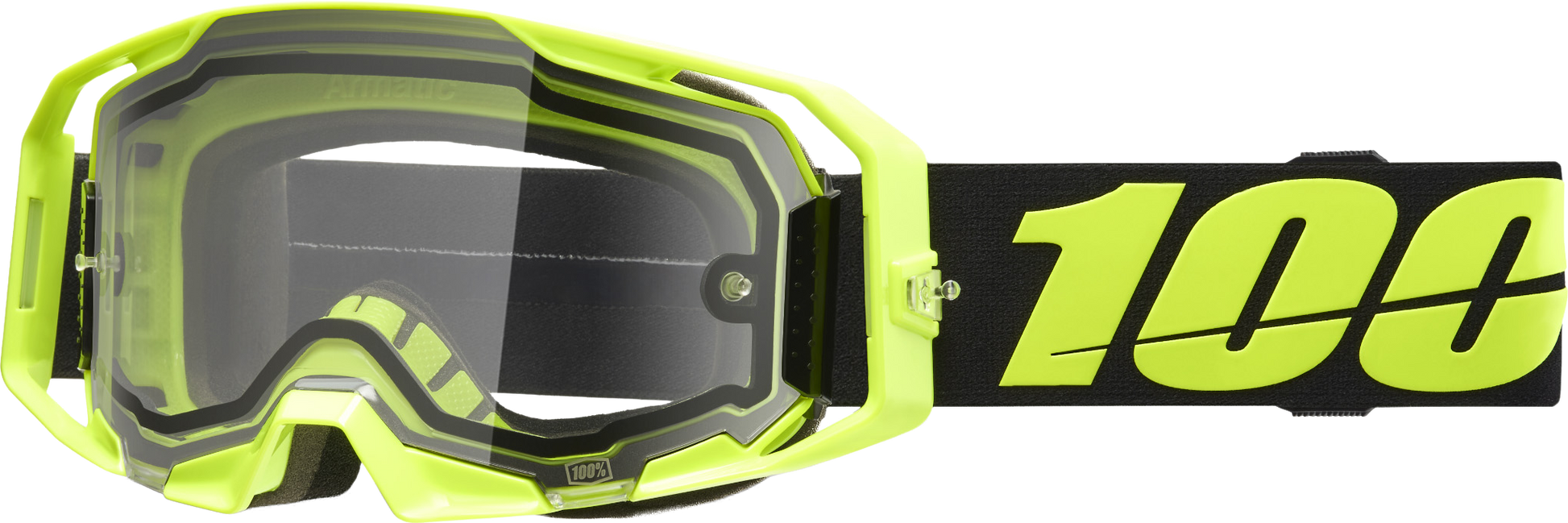 100-Percent Armatic Enduro Moto Goggle Neon Yellow Clear with Quick-Release Lens System