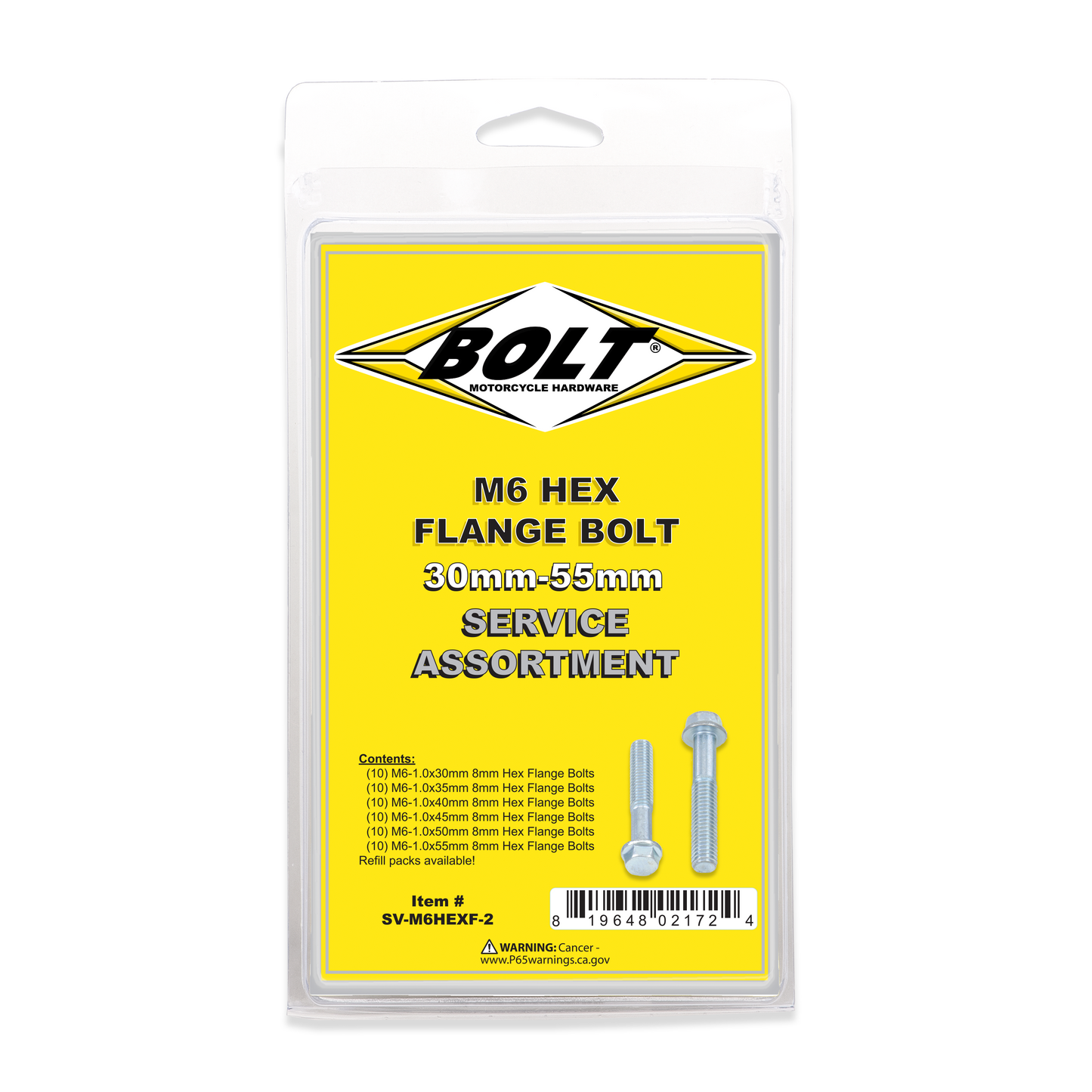 BOLT M6 8mm Hex Flange Bolt Assortment Kit (60 Pieces) - Model SV-M6HEXF-20