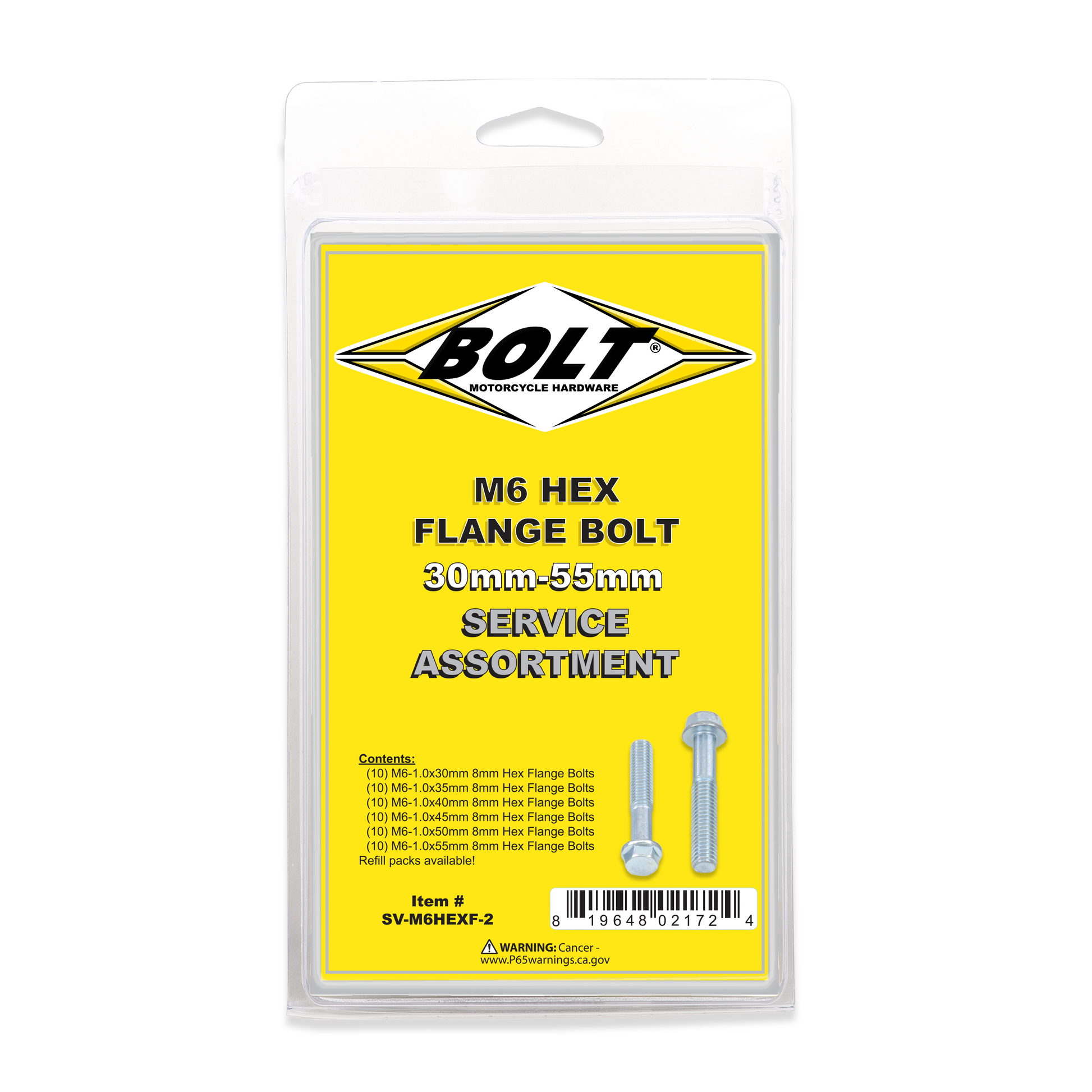 BOLT M6 8mm Hex Flange Bolt Assortment Kit (60 Pieces) - Model SV-M6HEXF-20