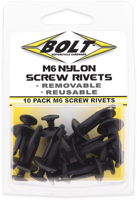 BOLT M6 Screw Rivet Kit 10 Pieces - Durable Nylon Push and Pry Rivets