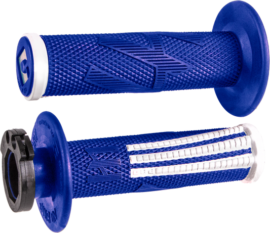 ODI Emig2 Pro V2 Lock-On Grip Blue/White - Signature MX Motorcycle Handlebar Grip with Soft Compound and Aluminum Reinforced Ends