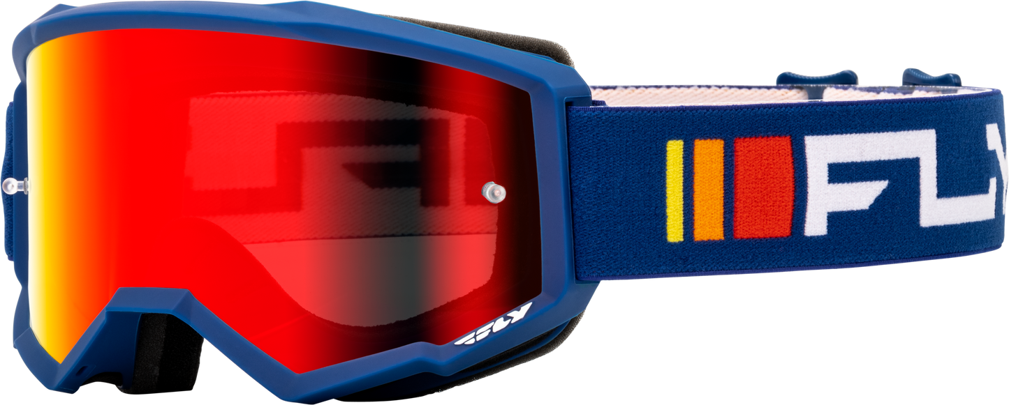 Fly Racing Zone Goggle Youth Navy/White w/Red Mirror/Smoke Lens