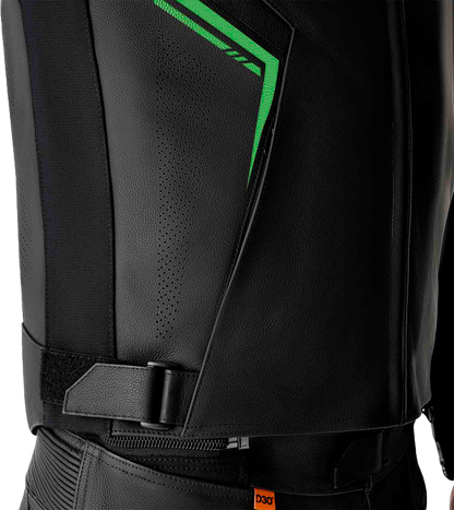 RST S1 D3o Leather Jacket in Black, Gray, and Fluorescent Green - Size Small