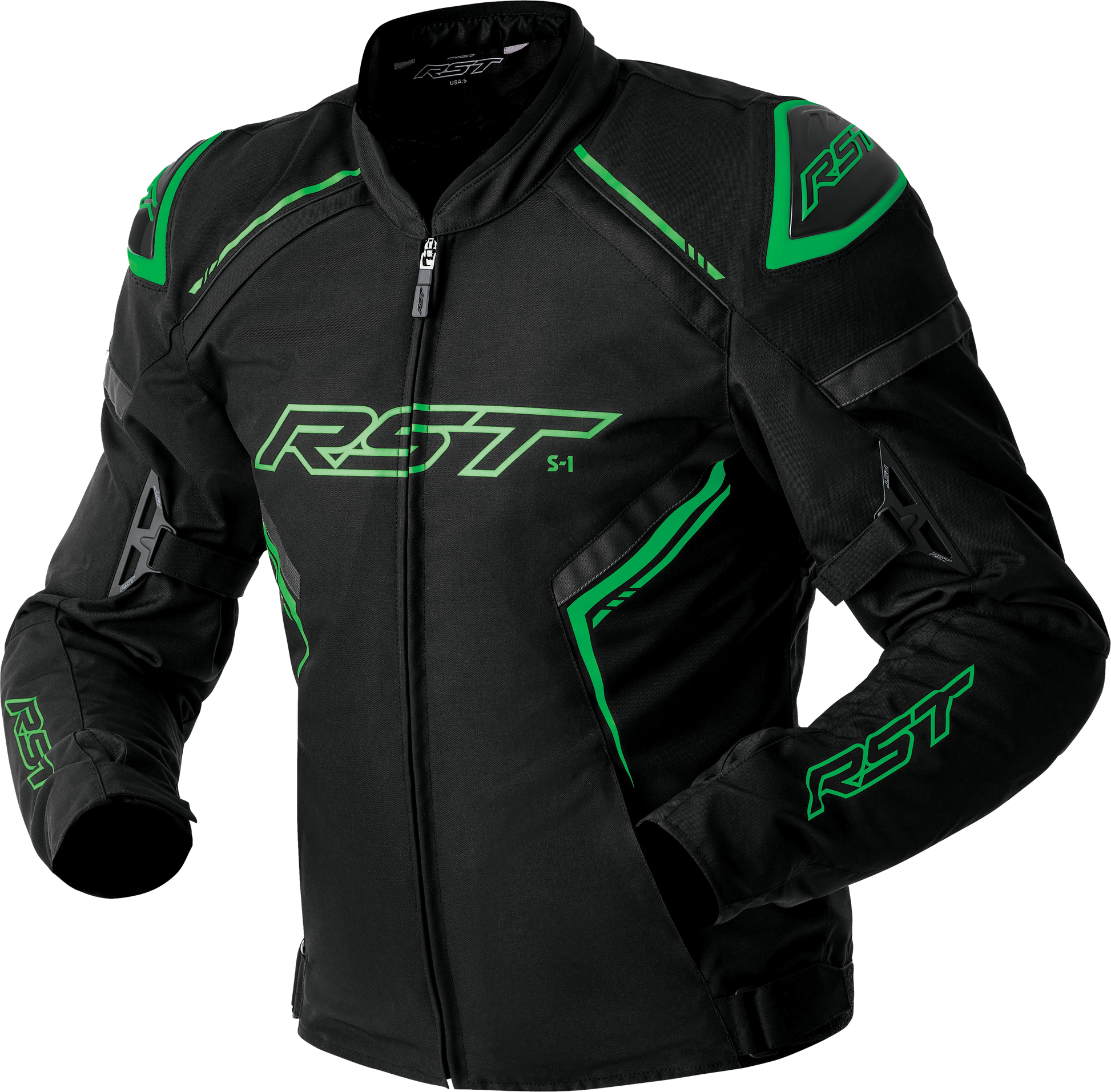 RST S1 D3o Textile Jacket Black/Grey/Flo Green Small - Durable Motorcycle Gear