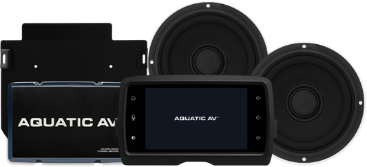 AQUATIC AV Ultra Harley Package FLHT 14-23 - Marine Audio System with HR400 Head Unit, AD300.2MICRO Amplifier, and NEO 6.5" Speakers
