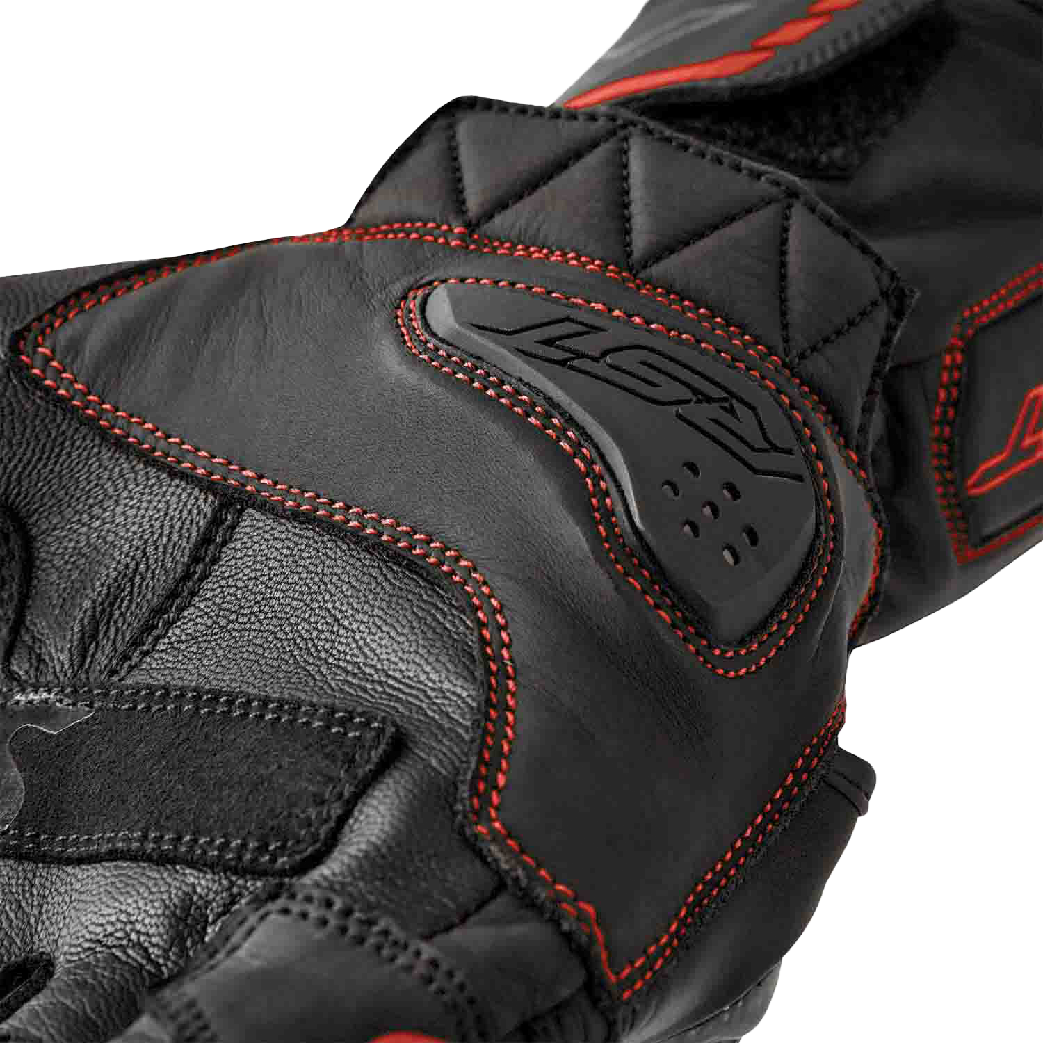 RST S1 Leather Gloves Men’s and Ladies’ Fit with Carbon and TPR Protection - Black and Red, Small