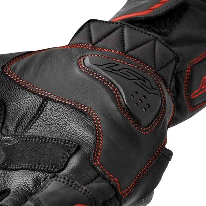RST S1 Leather Gloves Men’s and Ladies’ Fit with Carbon and TPR Protection - Black and Red, Small