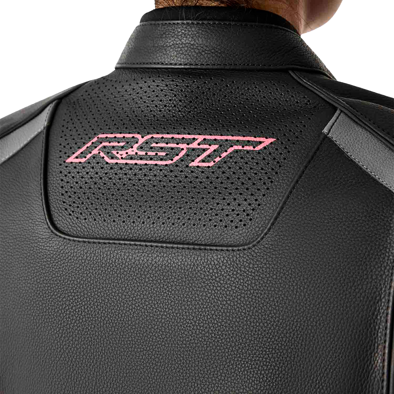 RST Women's S1 D3o Leather Jacket Black and Fluorescent Pink, Size XS