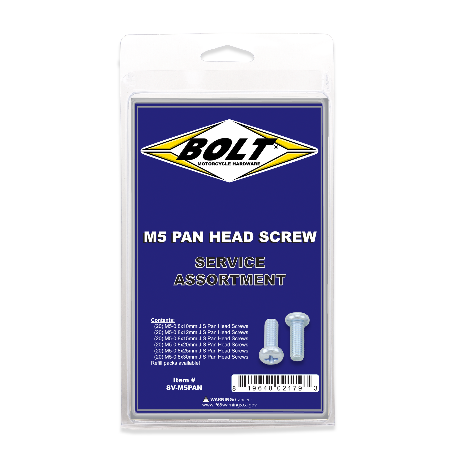BOLT SV-M5PAN M5 Pan Head Phillips Screw Assortment Kit, 120 Pieces