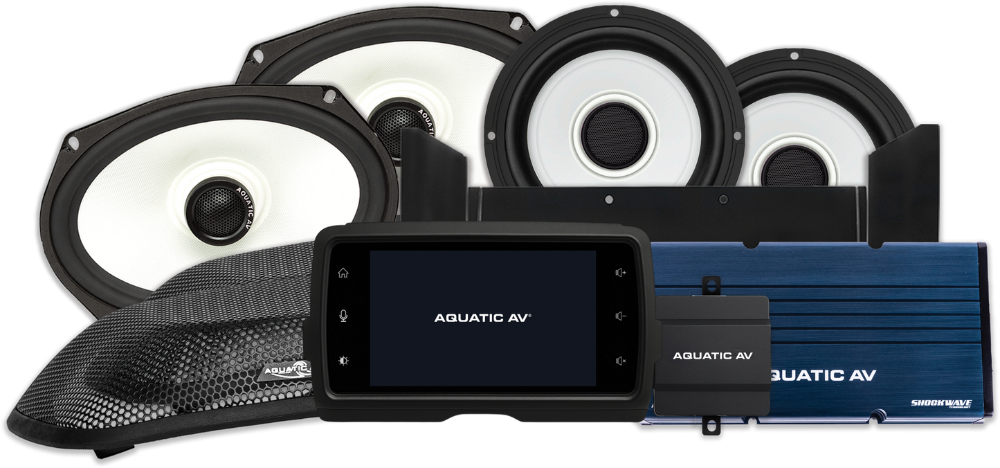 AQUATIC AV HK421 Exclusive Harley Package FLHT 14-23 - Marine Audio System with 6.5" and 6x9" RGB Speakers