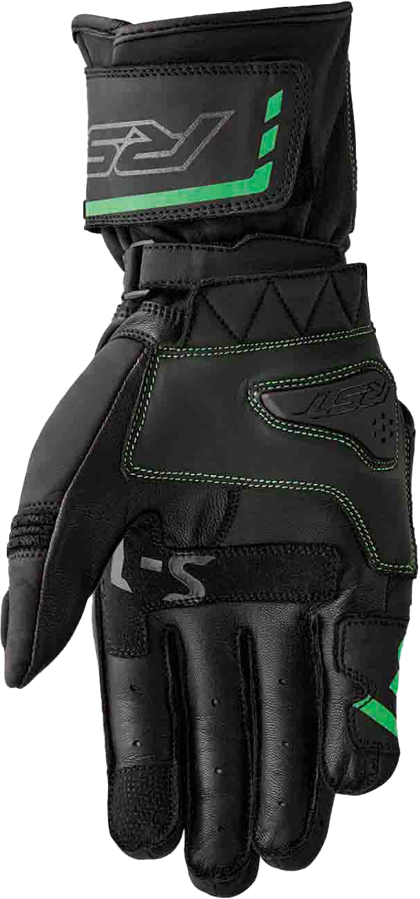 RST S1 Glove Black and Flou Green Leather XL – Men’s and Ladies’ Motorcycle Gloves with Carbon and TPR Protection
