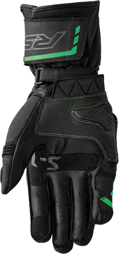 RST S1 Glove Black and Flou Green Leather XL – Men’s and Ladies’ Motorcycle Gloves with Carbon and TPR Protection