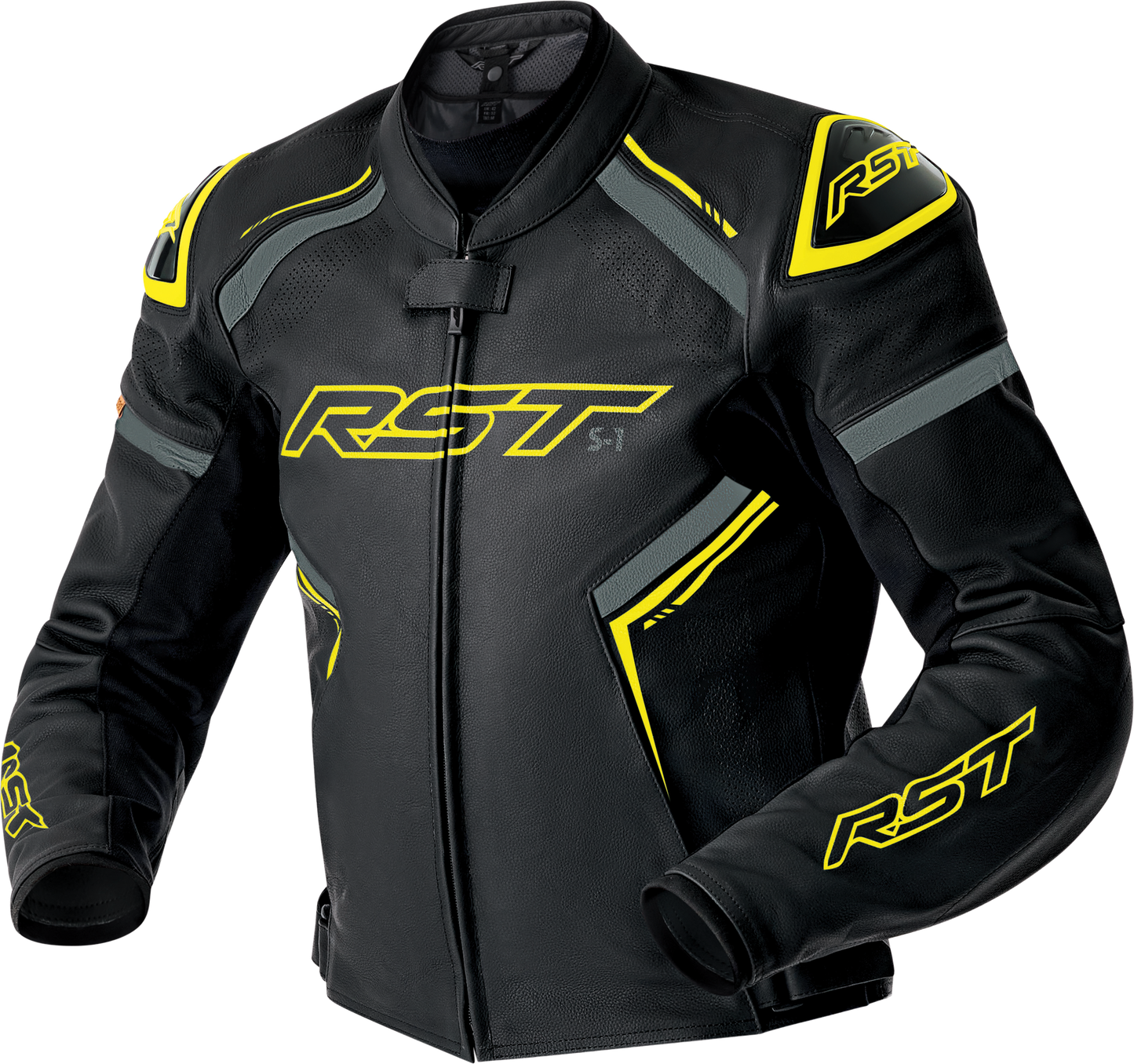 RST S1 D3o Leather Jacket Black/Grey/Fluorescent Yellow Small - Durable Motorcycle Gear