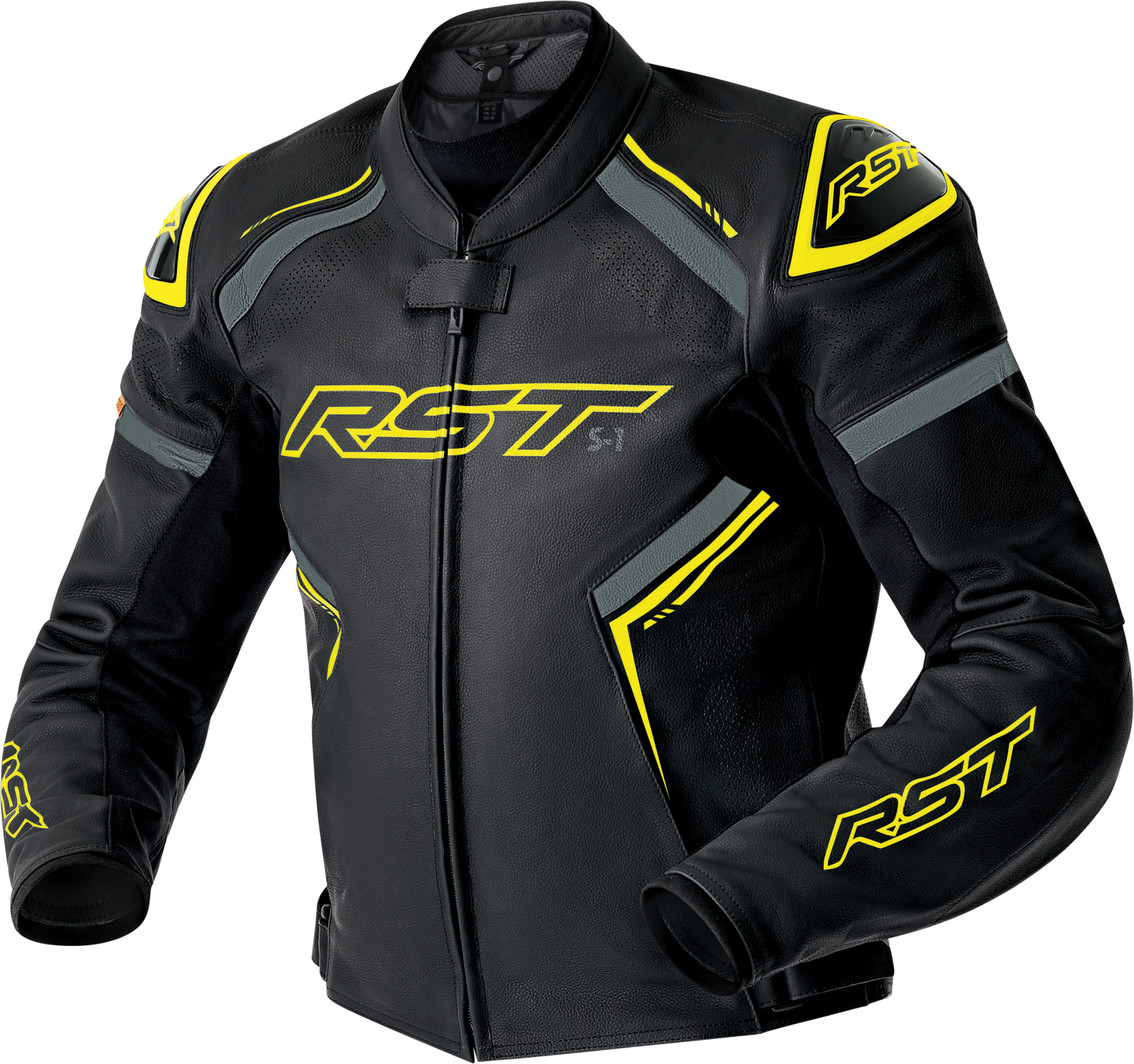 RST S1 D3o Leather Jacket Black/Grey/Fluorescent Yellow Small - Durable Motorcycle Gear