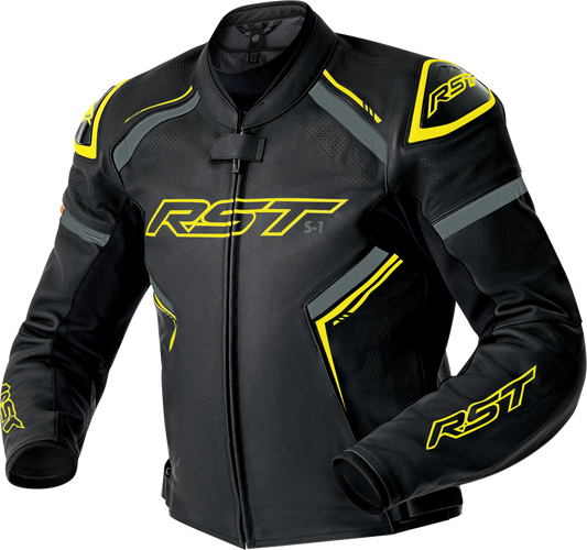 RST S1 D3o Leather Jacket Black/Grey/Fluorescent Yellow Small - Durable Motorcycle Gear