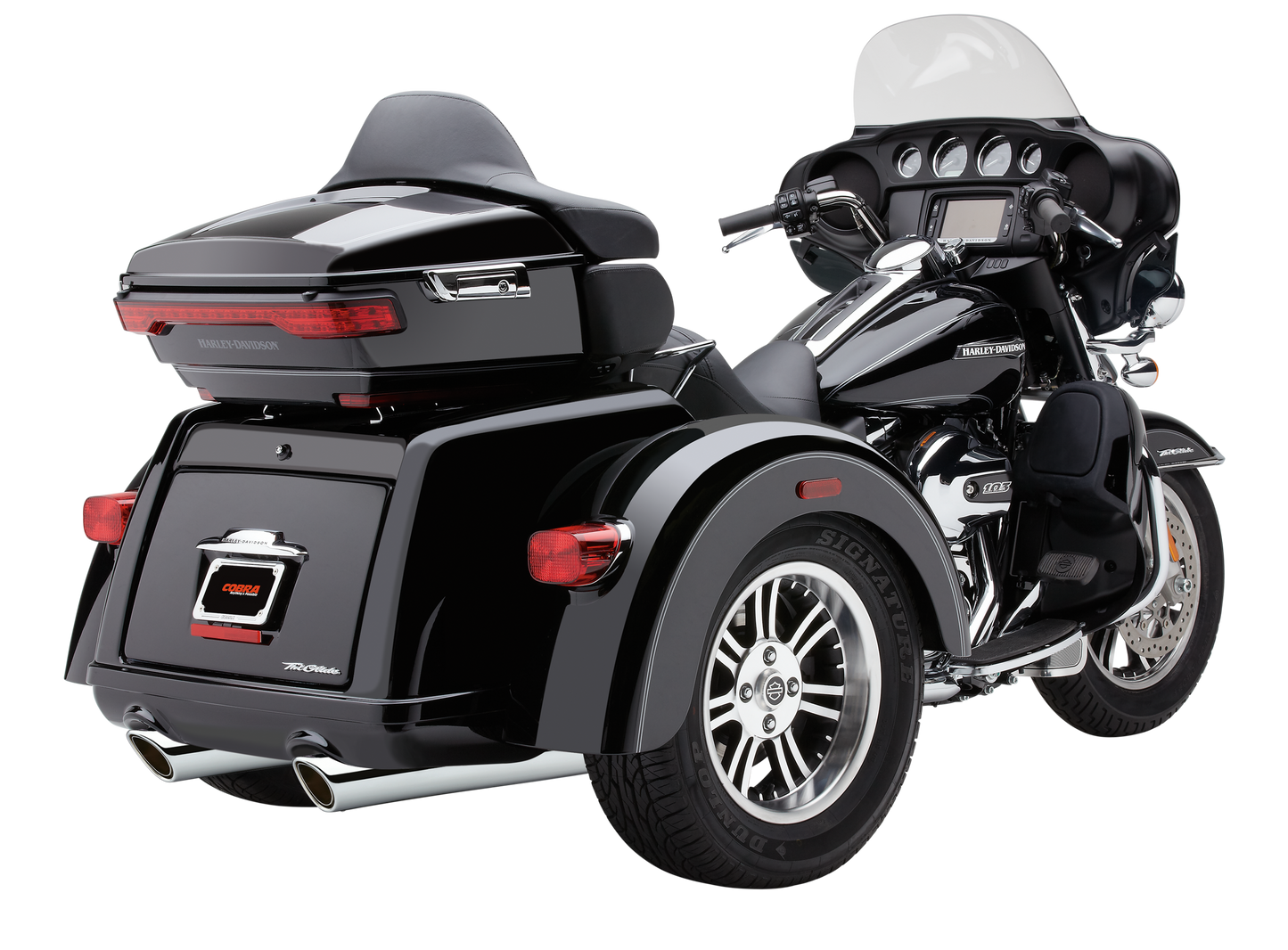 909-TWINS 4" SLIP-ONS BLACK TRI-GLIDE 09-22