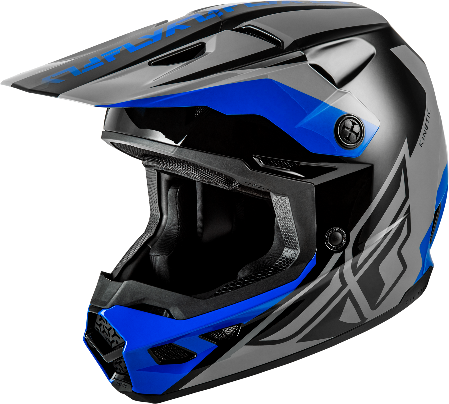 FLY Racing Kinetic Crest Helmet Grey/Black/Blue - Size Large