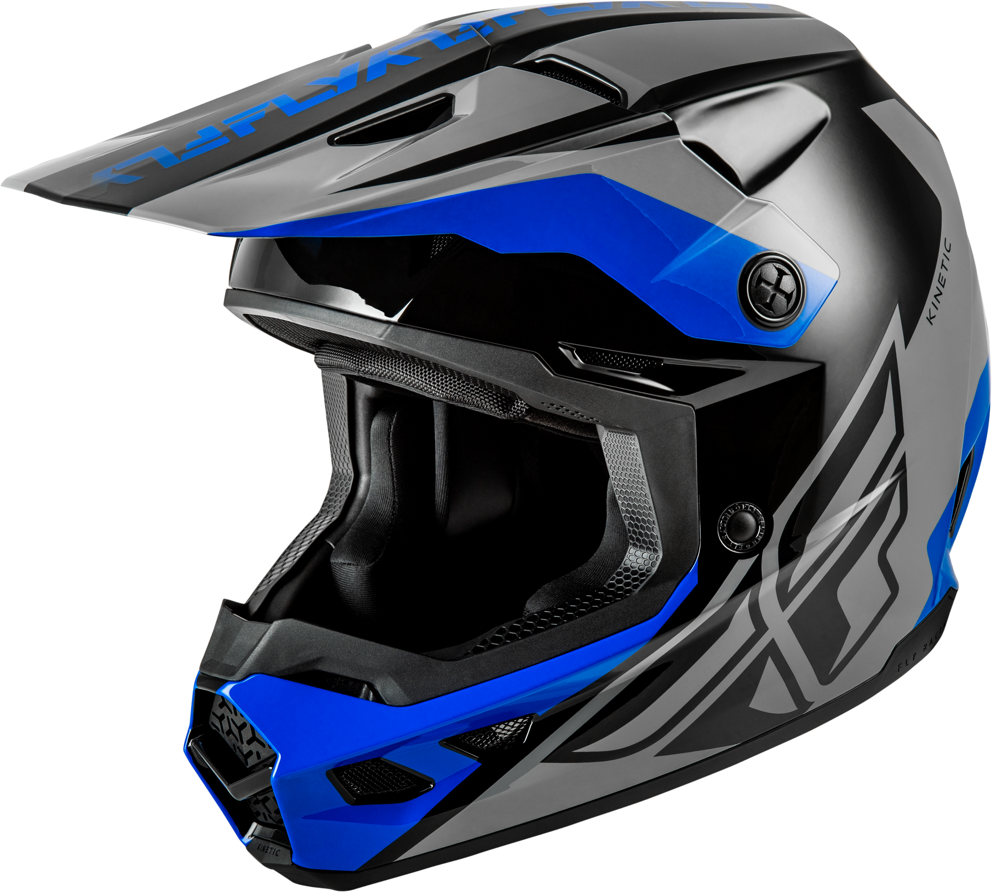 FLY Racing Kinetic Crest Helmet Grey/Black/Blue - Size Large