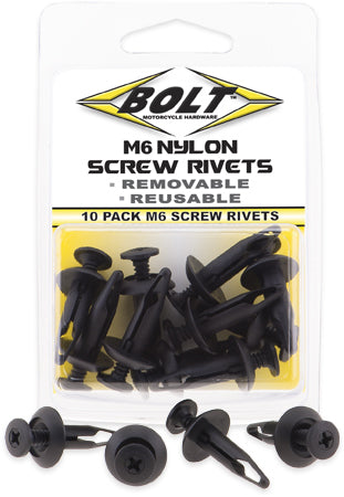 BOLT M6 Screw Rivet Kit 10 Pieces - Durable Nylon Push and Pry Rivets