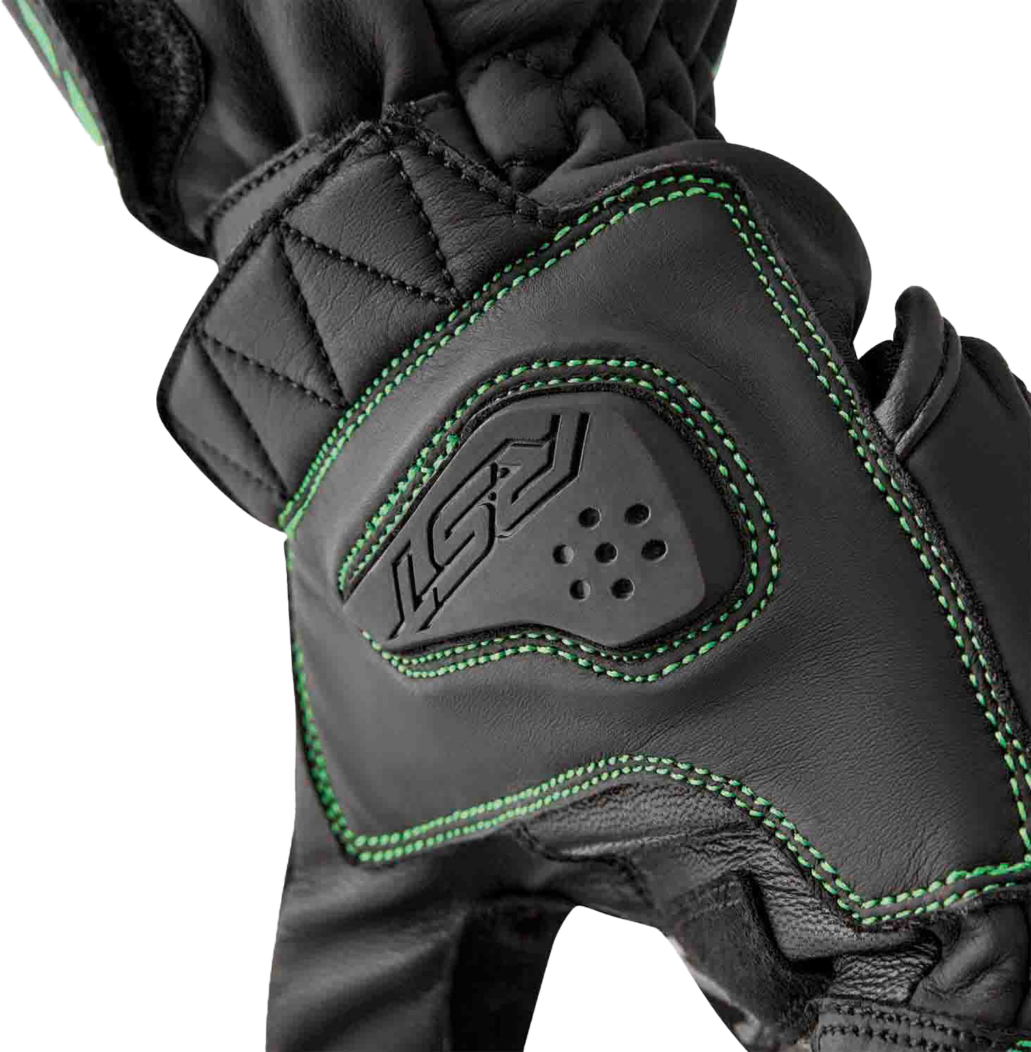 RST S1 Glove Black and Flou Green Leather XL – Men’s and Ladies’ Motorcycle Gloves with Carbon and TPR Protection