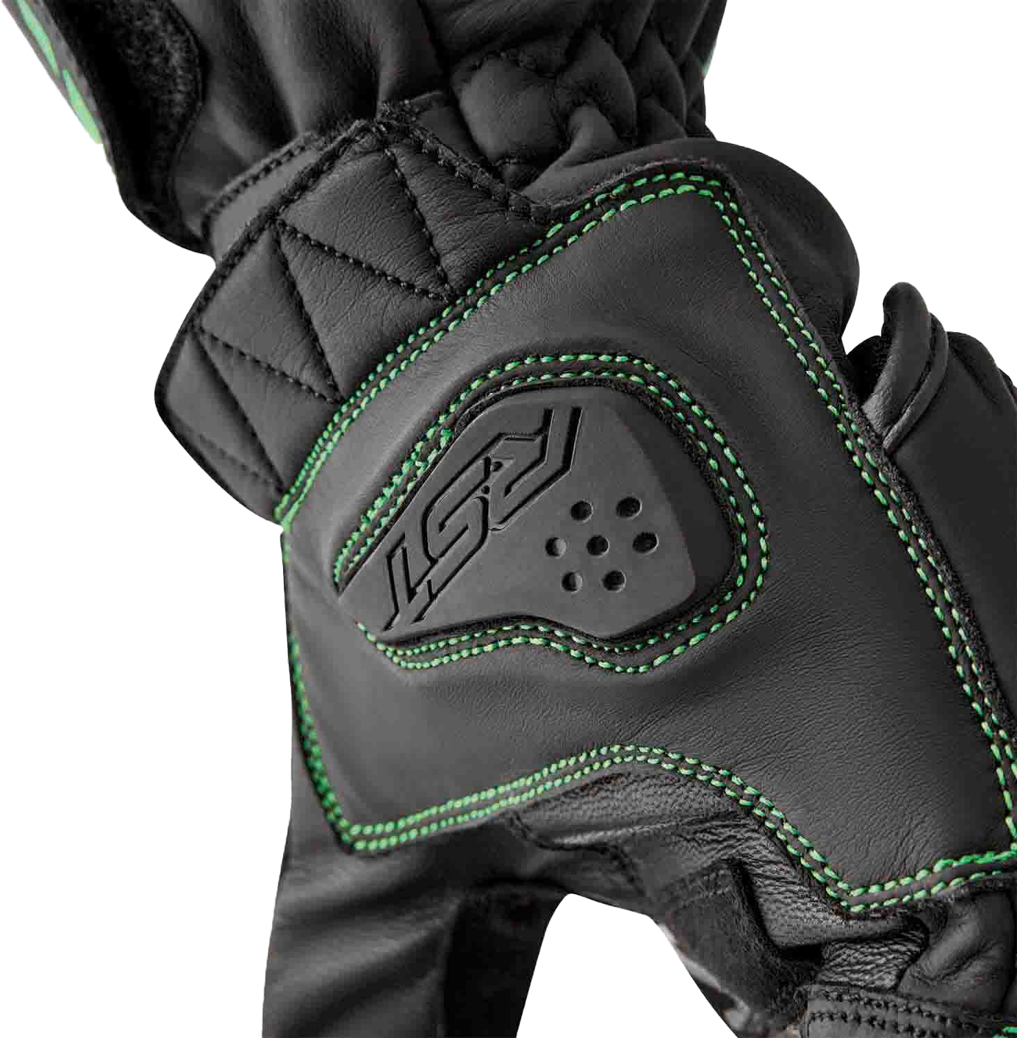 RST S1 Glove Black and Flou Green Leather XL – Men’s and Ladies’ Motorcycle Gloves with Carbon and TPR Protection