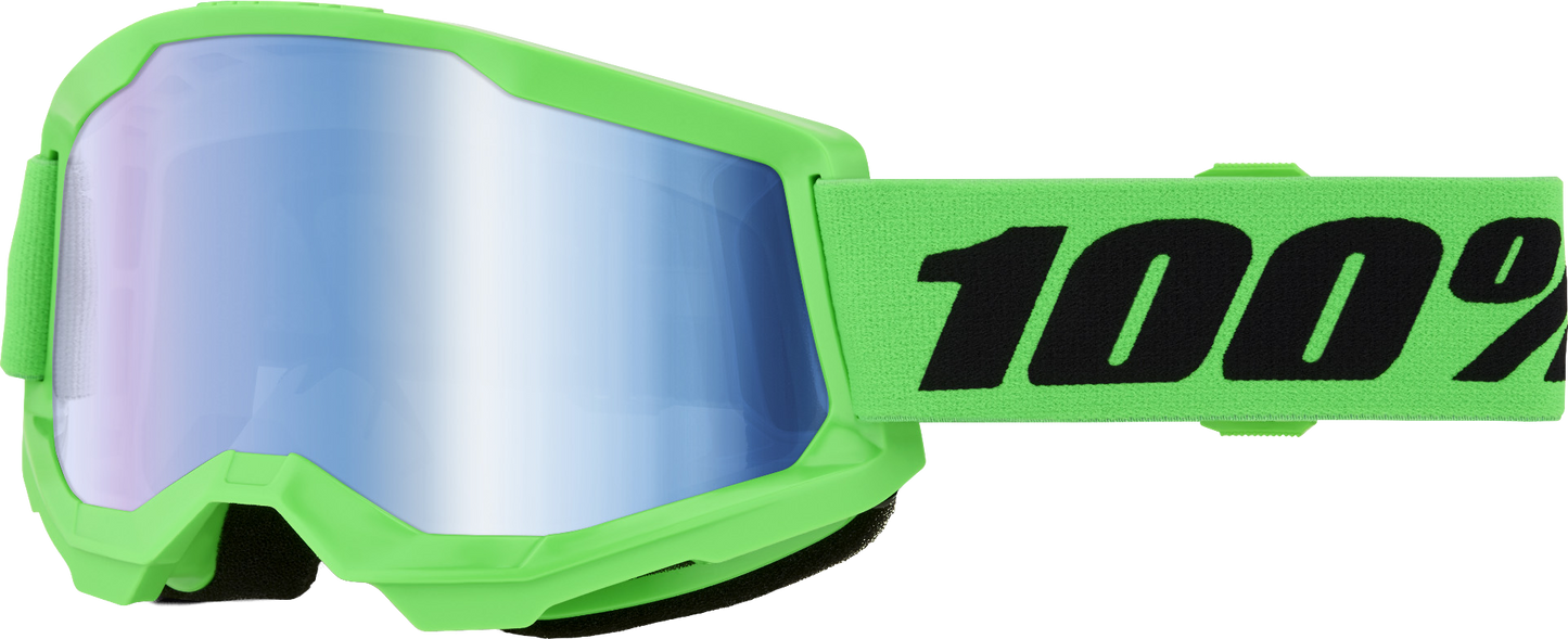 100 Percent Strata 2 Goggle Neon Green with Blue Mirror Lens - Model 50028-10027