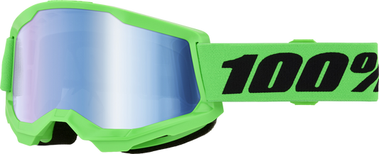 100 Percent Strata 2 Goggle Neon Green with Blue Mirror Lens - Model 50028-10027
