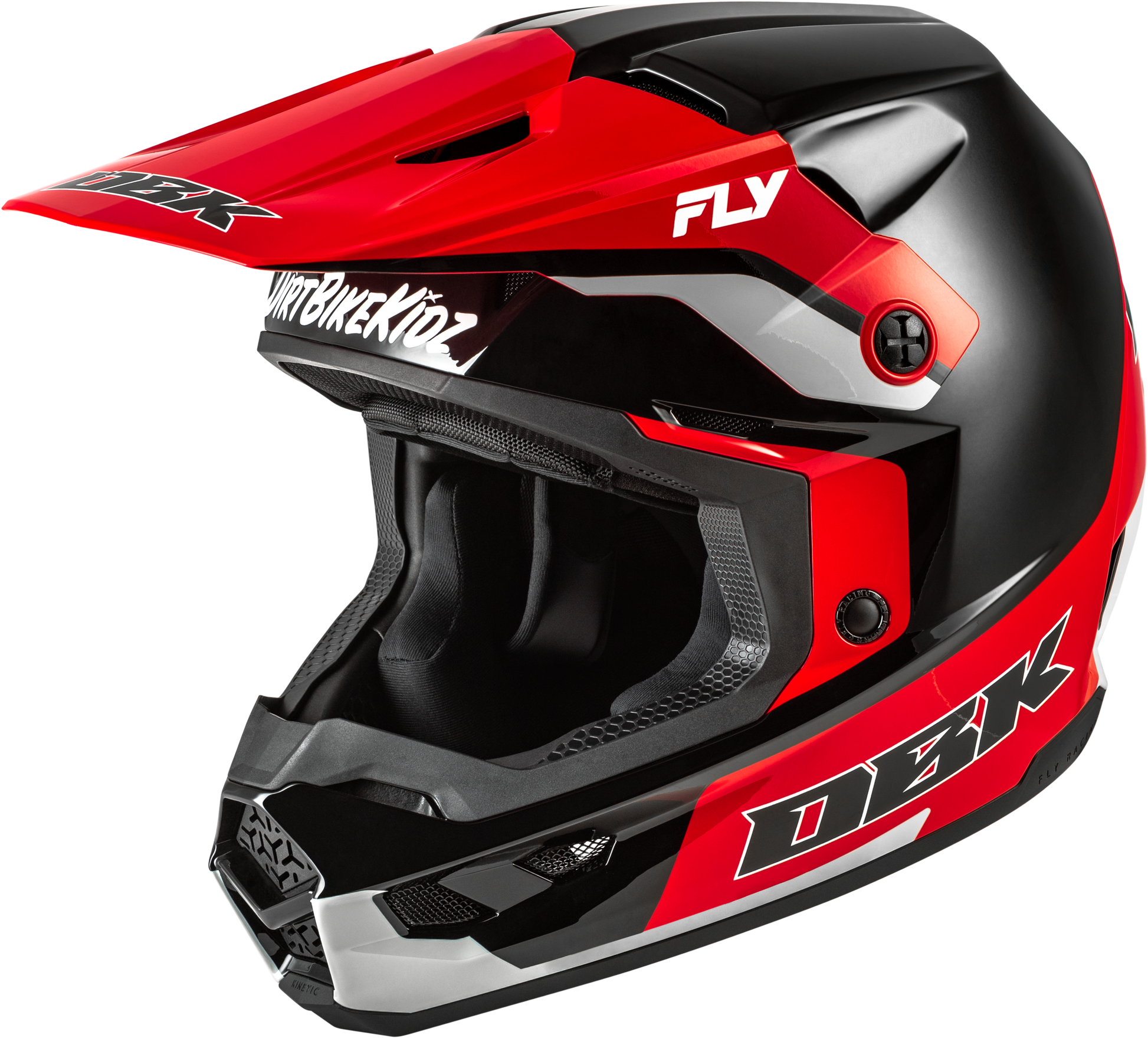 Fly Racing Kinetic DBK Helmet Black/Red/Grey - Part Number 73-86782X, Lightweight Off-Road Motorcycle Helmet with Advanced Ventilation