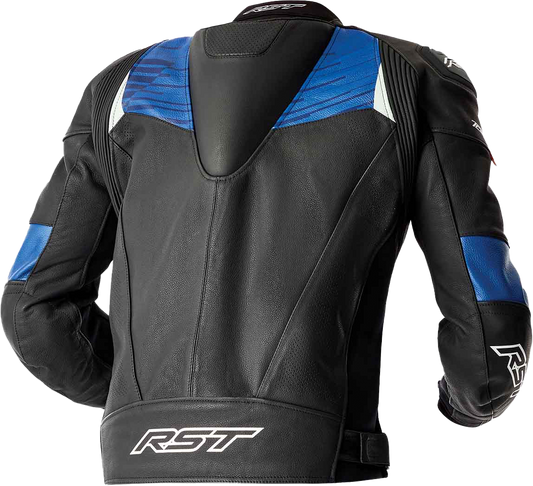 RST Tractech Evo D3o Leather Motorcycle Jacket – Black and Blue, Medium