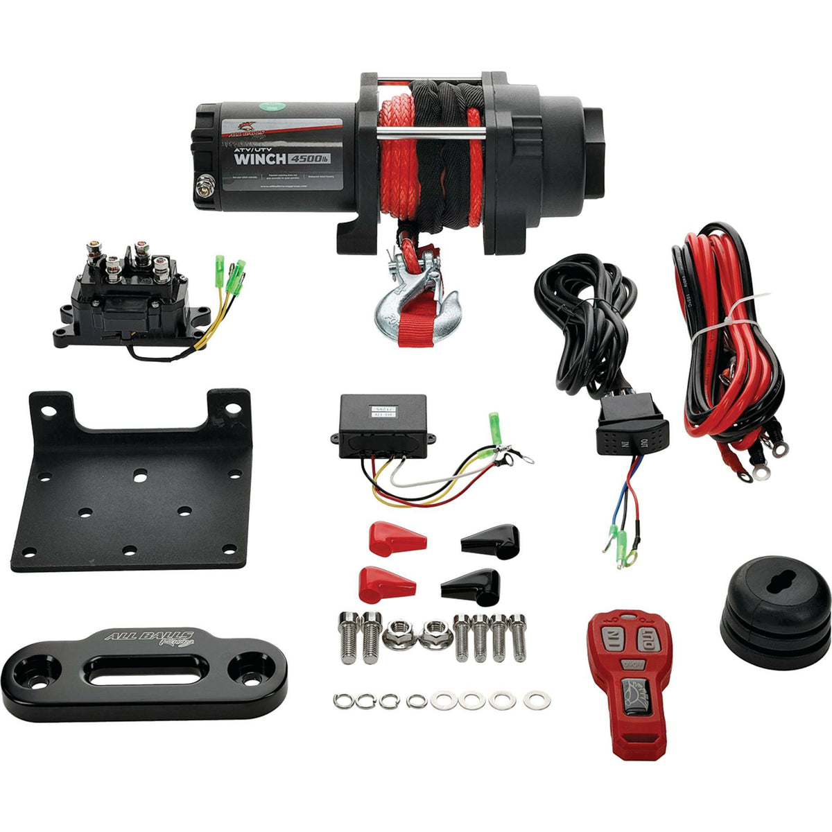 All Balls Racing 4500lb Winch w/Synthetic Rope Wiring & Wireless Remote 431-01026 - Kelly Motorsports