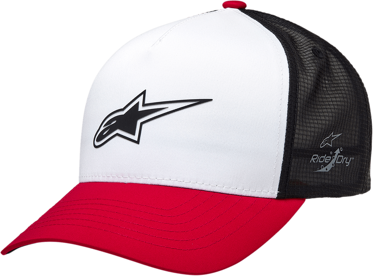 Alpinestars Advantage Tech Trucker Hat - White/Red/Black, Part 121281160231OS - Kelly Motorsports