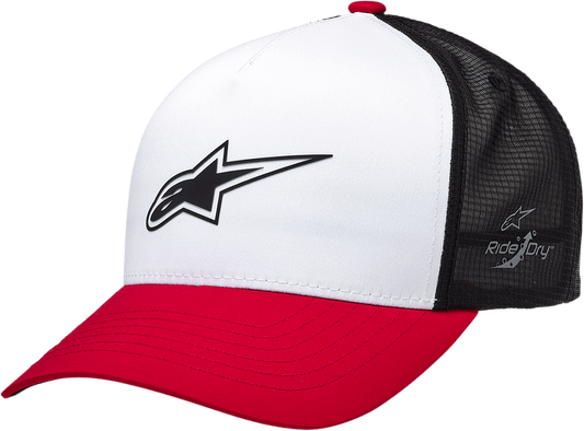 Alpinestars Advantage Tech Trucker Hat - White/Red/Black, Part 121281160231OS - Kelly Motorsports