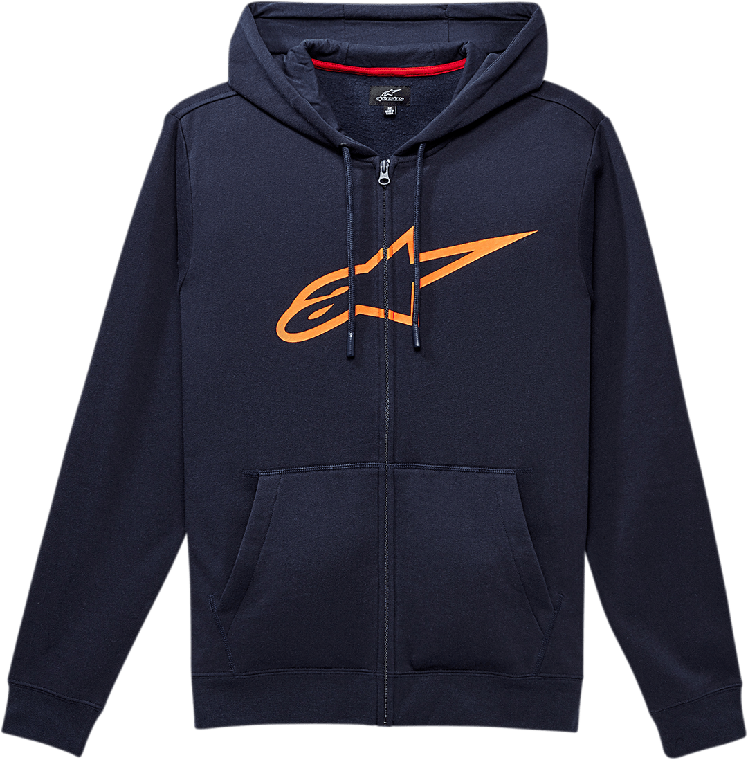 Alpinestars Ageless II Zip Hoodie - Navy/Orange, Size XL - Comfortable Cotton Blend - Kelly Motorsports
