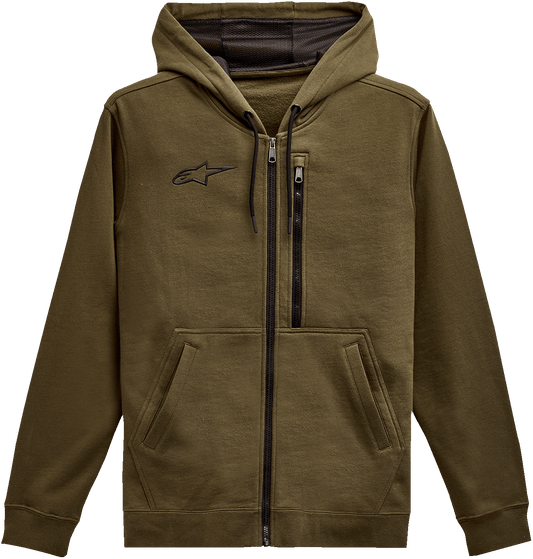 Alpinestars Asymmetrical Zip-up Hoodie Military Medium - Part No. 121351030690M - Kelly Motorsports