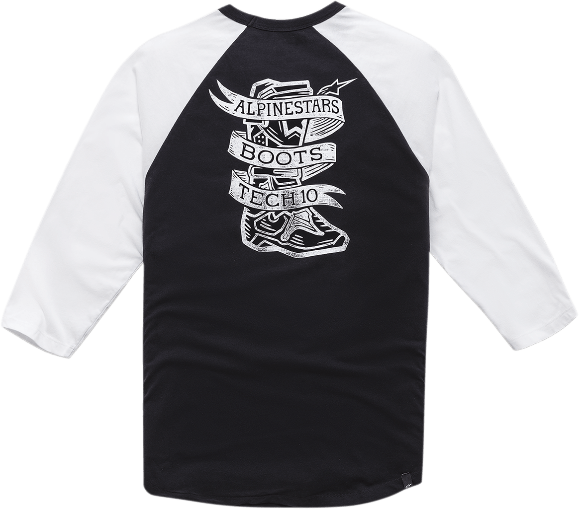 Alpinestars Booted Raglan T-Shirt - Black/White, Size 2XL, Part 12107100410202X - Kelly Motorsports