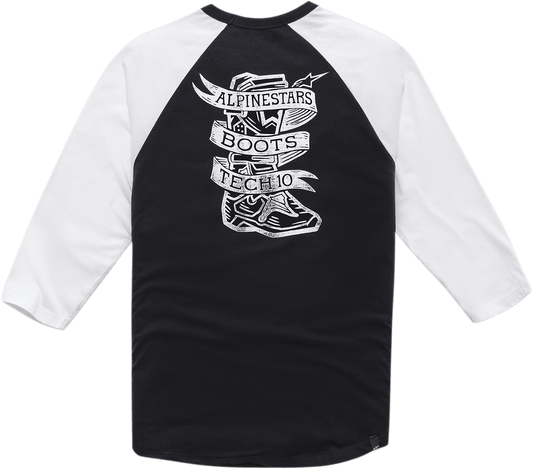 Alpinestars Booted Raglan T-Shirt - Black/White, Size 2XL, Part 12107100410202X - Kelly Motorsports