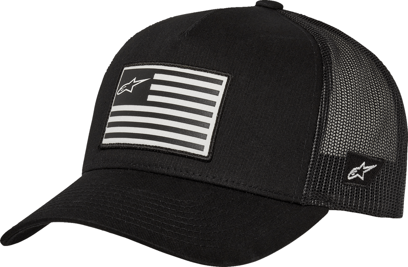 Alpinestars Flag Flat Trucker Hat - Black/Black 1235-81960-1010-OS - Kelly Motorsports