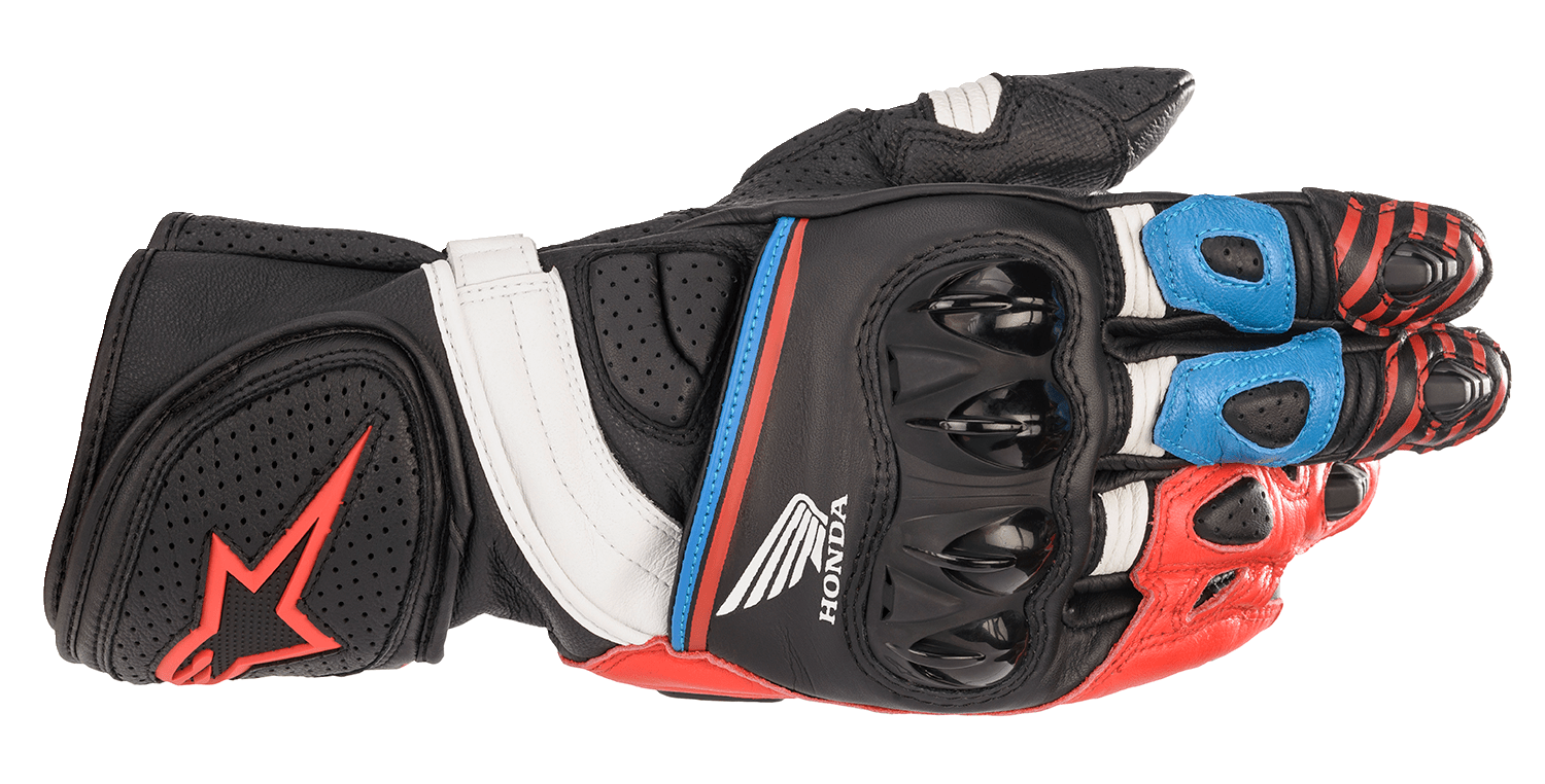 Alpinestars Honda GP Plus R v2 Gloves - Black, Bright Red & Blue, 2XL (Part Number 3556321-1317-2X) - Kelly Motorsports