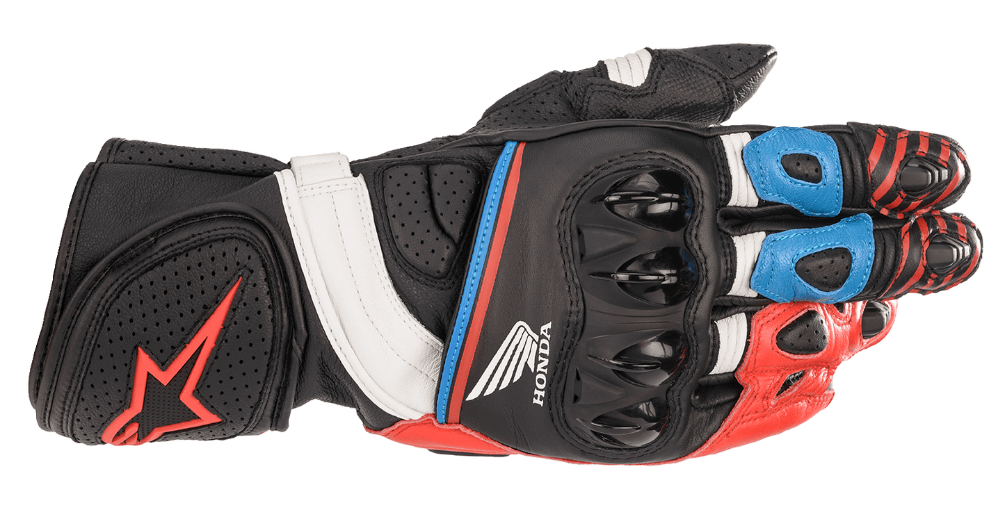 Alpinestars Honda GP Plus R v2 Gloves - Black, Bright Red & Blue, 3XL - Model 3556321-1317-3X - Kelly Motorsports
