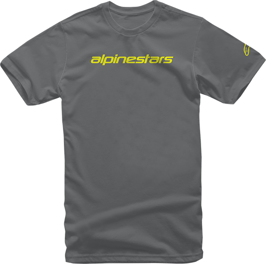 Alpinestars Linear Wordmark T-Shirt - Charcoal and Fluorescent Yellow, XL - Part 1212720201852XL - Kelly Motorsports