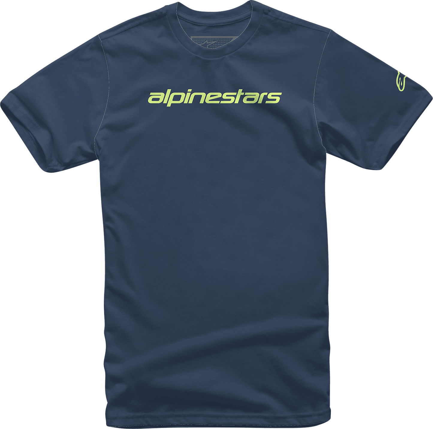 Alpinestars Linear Wordmark T-Shirt - Navy/Lime - 2XL, Part Number 12127202070362X - Kelly Motorsports